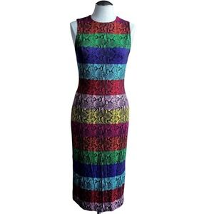 Alice + Olivia Women's Dress 8 Rainbow Snake‎ Stripe Fitted Sleeveless Sheath